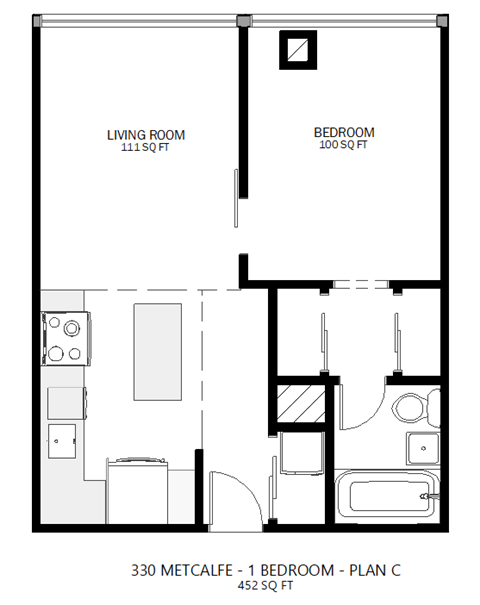 Floor plan for 1 bed, 1 bath, 1 sqft